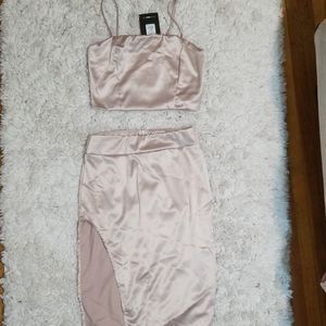 NWT Fashionnova Easy Lover Satin Skirt Set